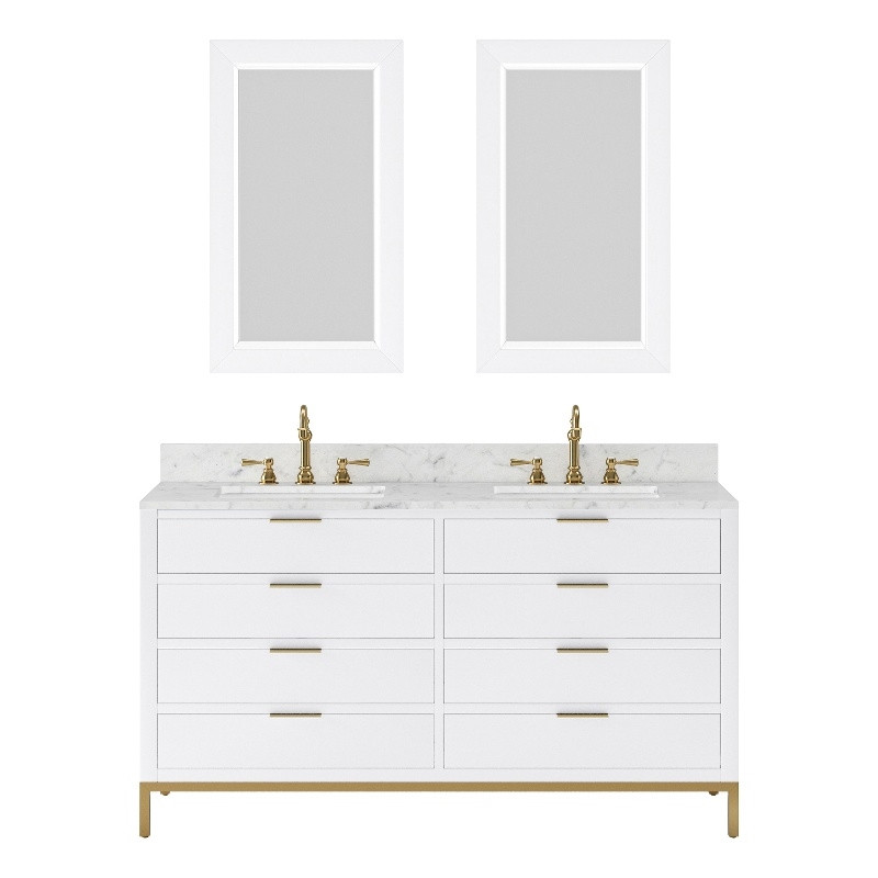 Water Creation Bristol 60"W Wood Double Bathroom Vanity in Pure White and Gold | Cymax