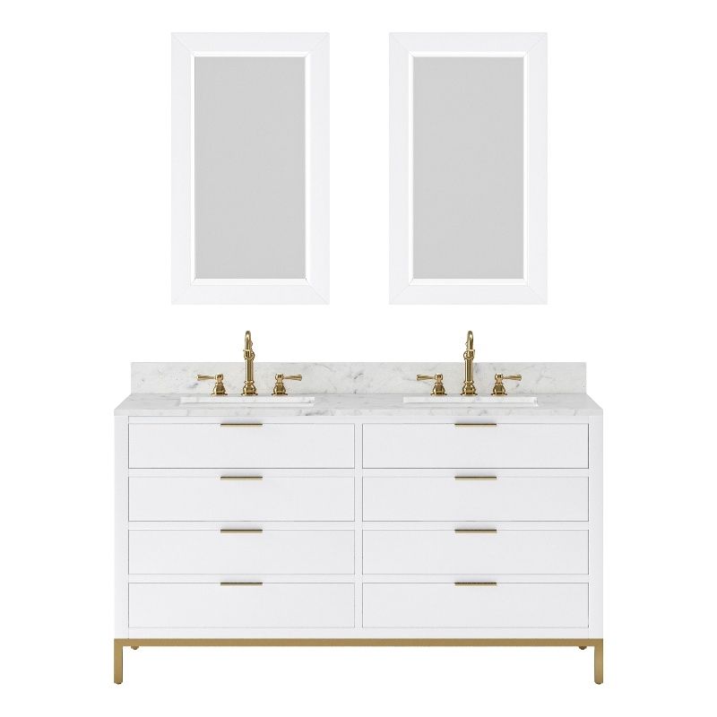 Water Creation Bristol 60"W Wood Double Bathroom Vanity in Pure White and Gold | Cymax