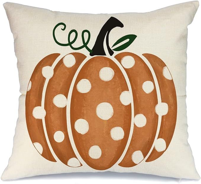 Fall Pillow Covers 18x18 inch Polka Dots Pumpkin Throw Pillow Covers for Fall Thanksgiving Decora... | Amazon (US)