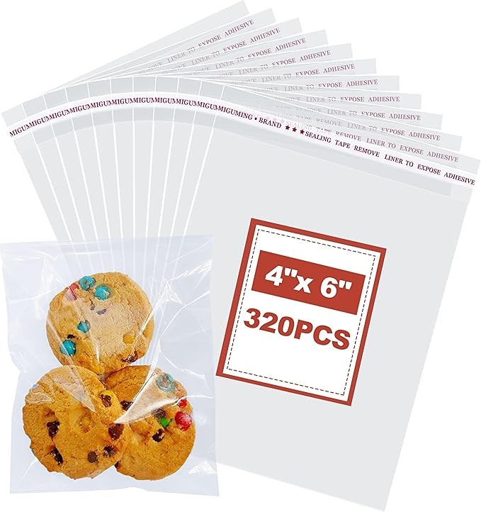 Cookie Bags 4x6 Inch,320 Pcs Clear Cellophane Bags for Packaging Cookies & Treats - Self-Sealing,... | Amazon (US)