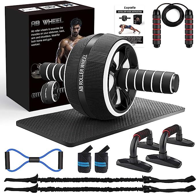 Ab Roller Wheel, 10-In-1 Ab Exercise Wheels Kit with Resistance Bands, Knee Mat, Jump Rope, Push-... | Amazon (US)
