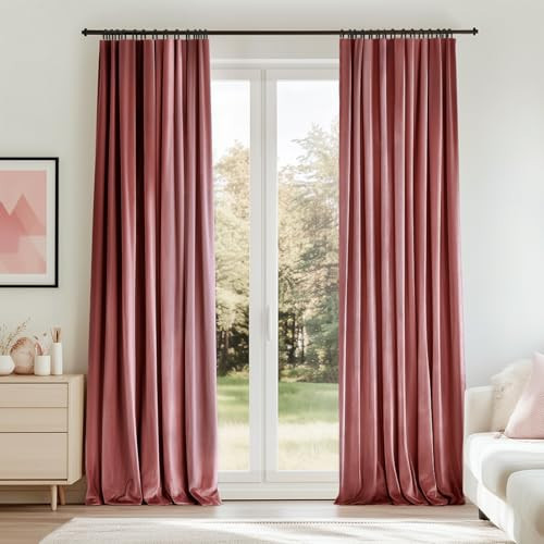 Topfinel Dusty Rose Velvet Blackout Curtains 96 Inches Long, Blush Pink Rose Gold Pleated Boho Floor to Ceiling Spring Cute Back Tab Heavy Crushed Velvet Curtains for Living Room Bedroom with Hooks | Amazon (US)