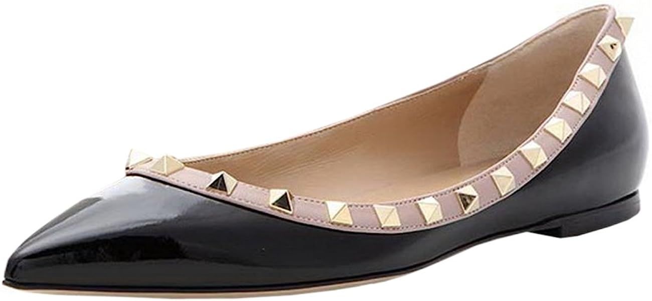 Pointed Toe Flats for Women, Fashion Rivets Studs Comfort Ballet Flats Shoes | Amazon (US)