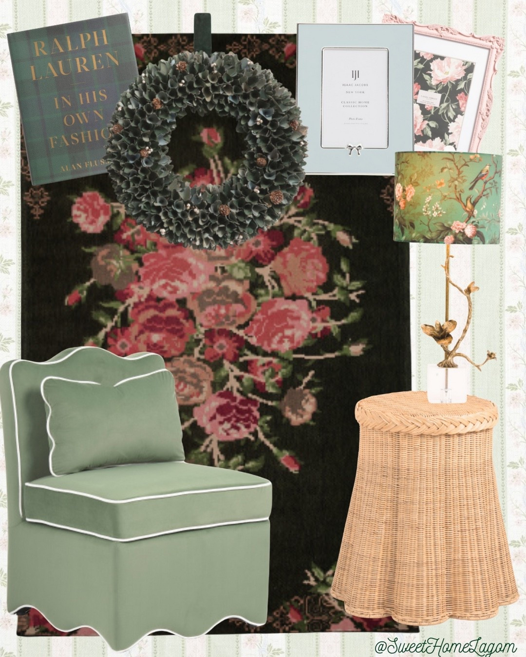 Scallop wicker, florals, and bows! Grandmillennial living room design. Pink and green.

#LTKFindsUnder100 #LTKHome #LTKFindsUnder50