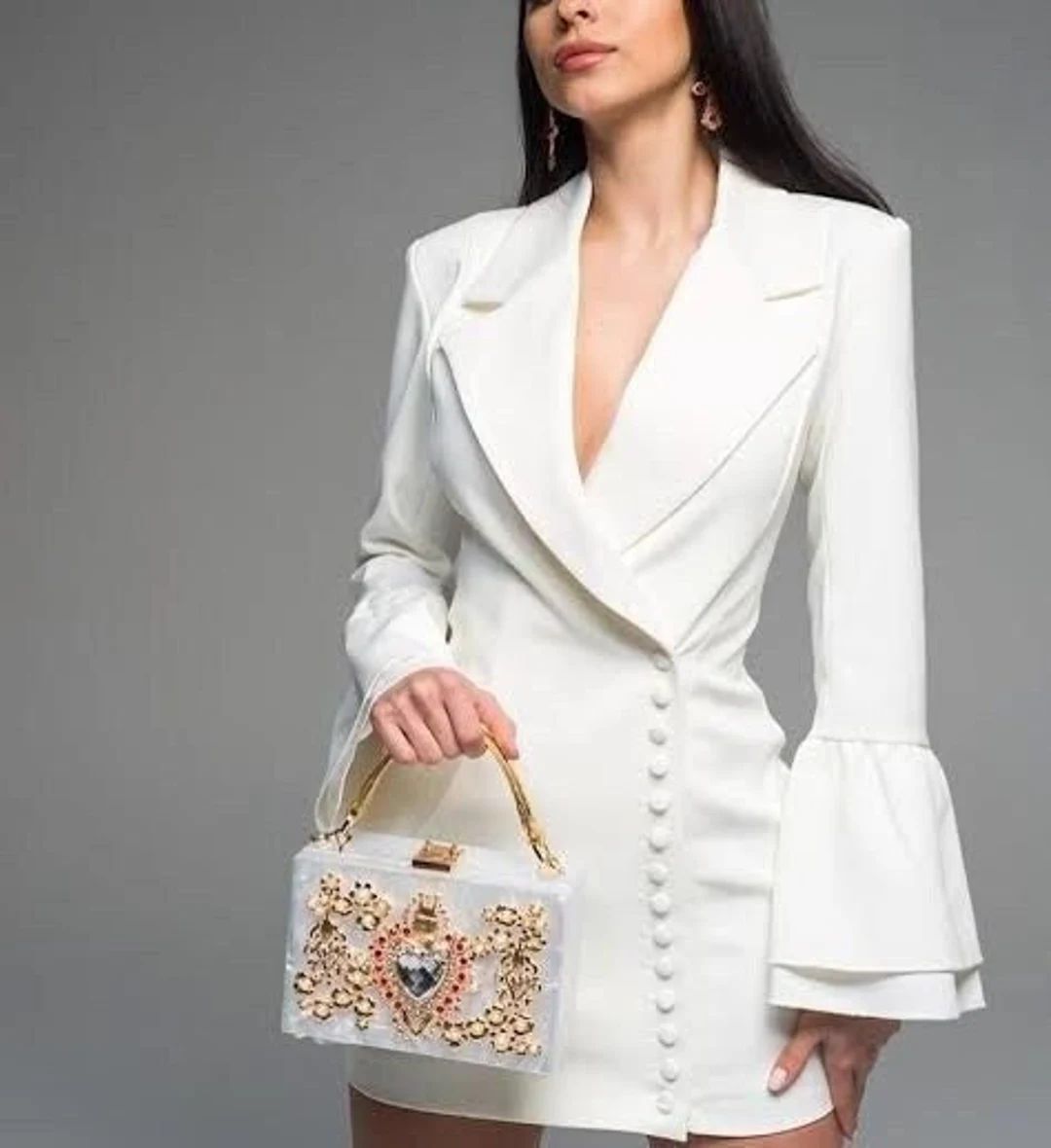 Women White Blazer Dress Cotton Custom Made Designer Wrap - Etsy | Etsy (US)