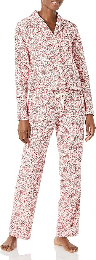 Amazon Essentials Women's Flannel Long-Sleeve Button Front Shirt and Pant Pajama Set | Amazon (US)