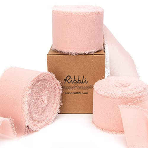 Ribbli Blush Pink Chiffon Ribbon 1-1/2 inch x 30 Yard Handmade Fringe Chiffon Pink Silk Ribbon,Blush Pink Ribbon for Wedding Invitations, Bridal Bouquets Wrapping, Flower Arrangement Decoration | Amazon (US)