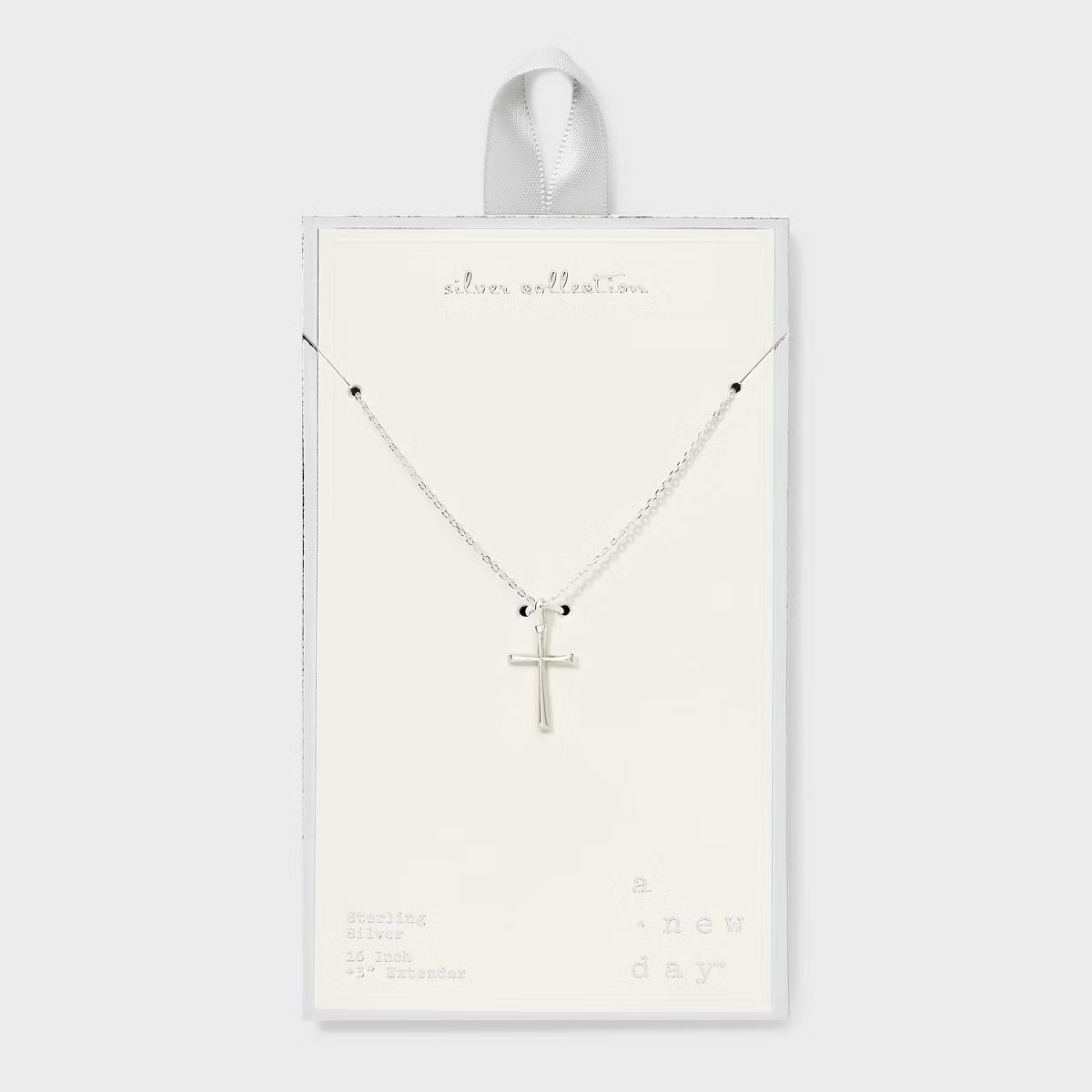 Sterling Silver Solid Cross Necklace - A New Day™ Silver: 16" Pendant with Spring Ring Clasp | Target