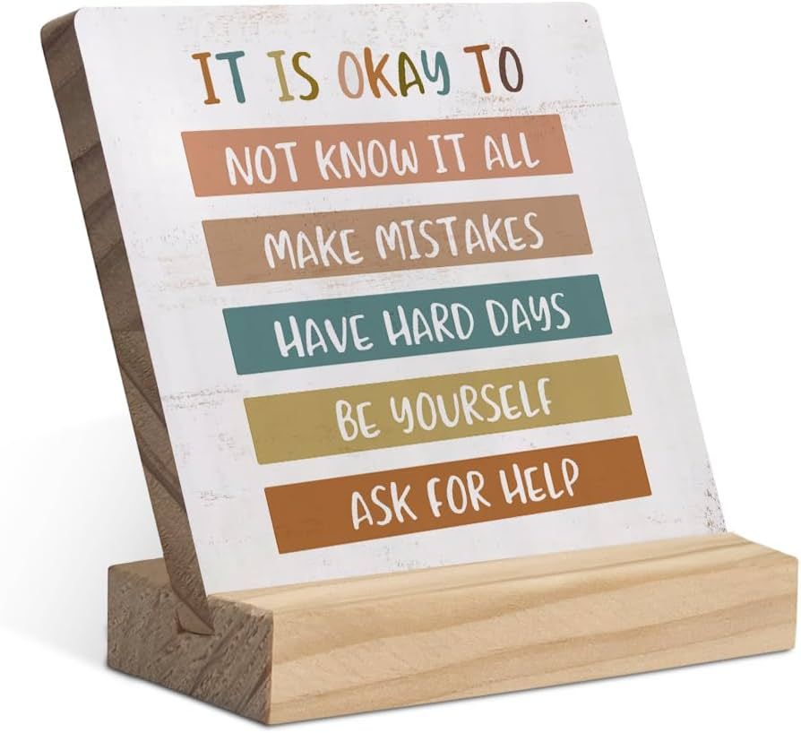 It is Okay to Mental Health Wood Plaque with Wooden Stand,Inspirational Quotes Wooden Plaque Sign... | Amazon (US)