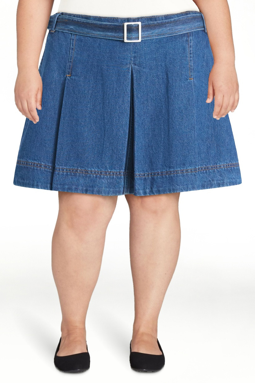 Free Assembly Women's Pleated Denim Mini Skirt with Belt, Sizes 0-20 | Walmart (US)