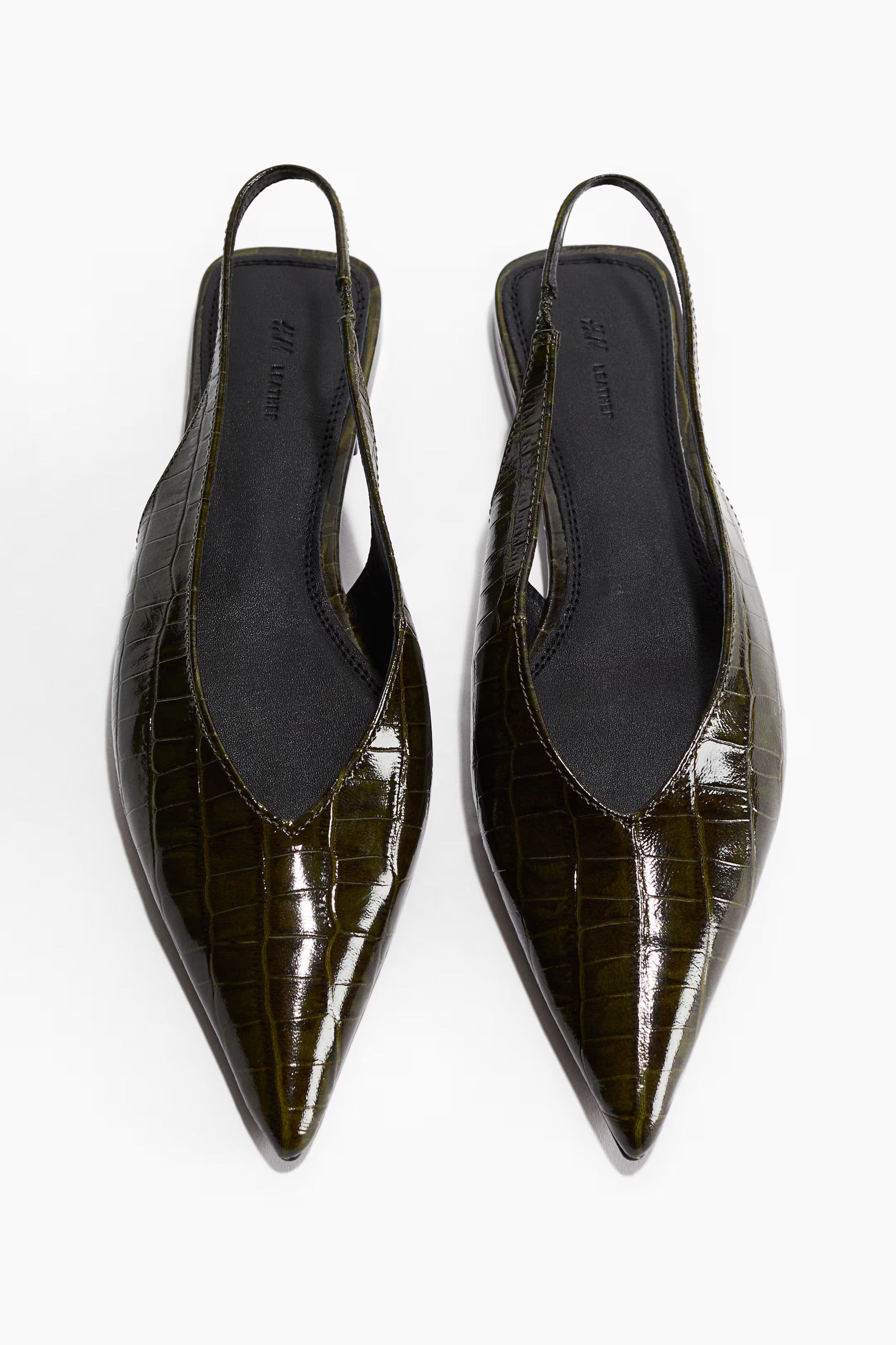 Leather slingbacks - Dark khaki green - Ladies | H&M GB | H&M (UK, MY, IN, SG, PH, TW, HK)
