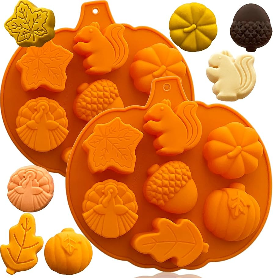 2PCS Fall Silicone Molds Thanksgiving Chocolate Mold Pumpkin Soap Mold Autumn Maple Leaf Candy Mo... | Amazon (US)