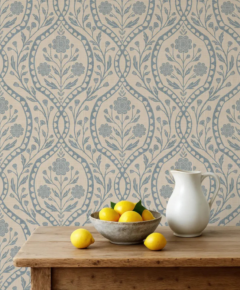 French Country Wallpaper Neutral Beige - Wildflower Floral Vintage Victorian - Removable Peel and... | Etsy (US)