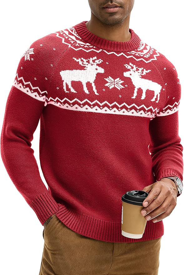 HOTake Men's Pullover Crewneck Sweater, Fair Isle and Christmas Pattern Available | Amazon (US)