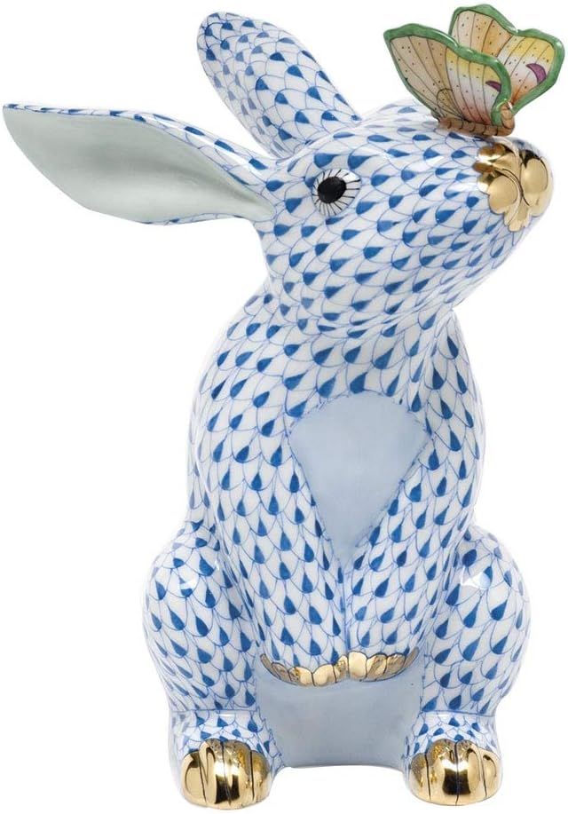 Herend Bunny Rabbit with Butterfly Porcelain Figurine Blue Fishnet | Amazon (US)