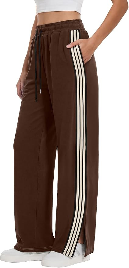 ANRABESS Women's Sweatpants Wide Leg Striped Track Pants | Straight Leg High Elastic Drawstring W... | Amazon (US)