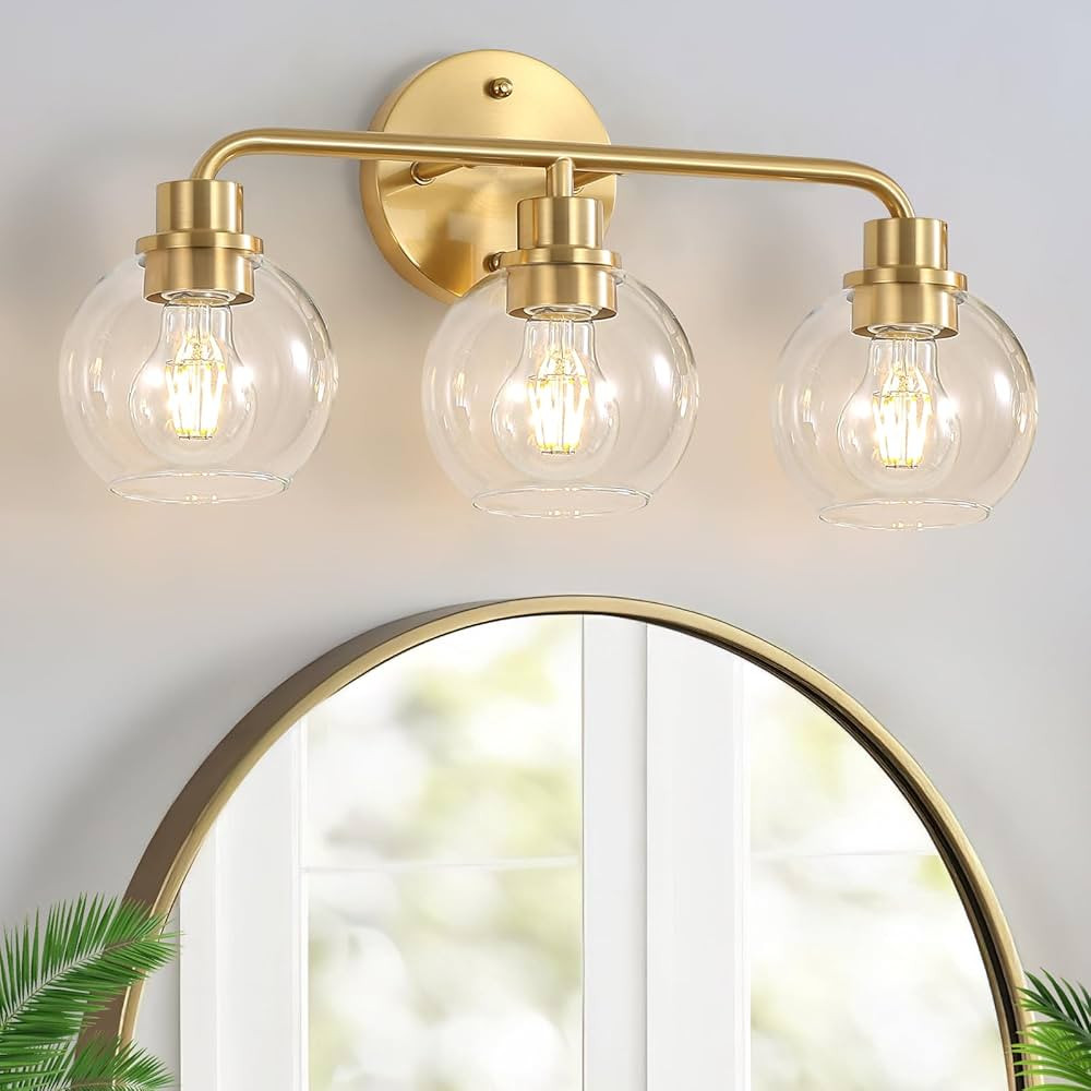 Bathroom Light Fixtures Gold Vanity Light 3 Light Wall Sconces Lighting Brushed Brass Lights with... | Amazon (US)