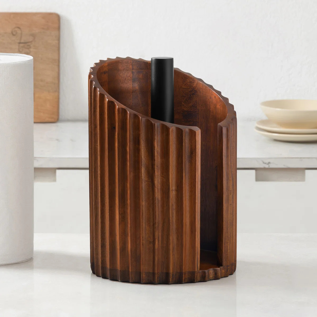 Wooden Paper Towel Holder with Fluted Design for Kitchen and Table Decor, Anti Skid Base, Eco Fri... | Wayfair North America