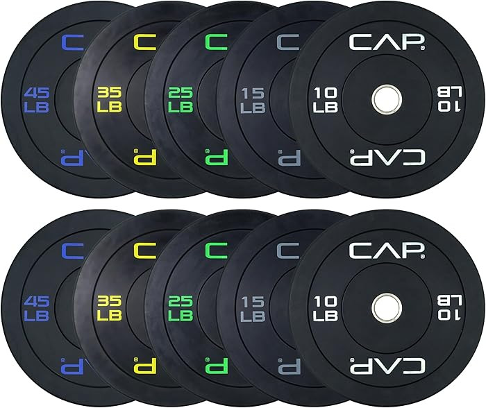 CAP 2-inch Olympic Bumper Plate Weight Set | 100-370 lbs | Multiple Colors | Storage Rack Optiona... | Amazon (US)