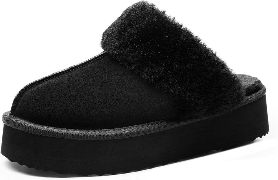 DREAM PAIRS Platform Slippers for Women Genuine Suede Fuzzy Cozy Memory Foam Waterproof Slippers ... | Amazon (US)