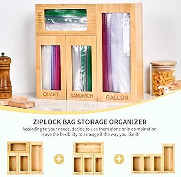 Ziplock Bag Storage Organizer for Drawer, Plastic Bag Organizer, Storage Bag Organizer, Bamboo Dr... | Amazon (US)
