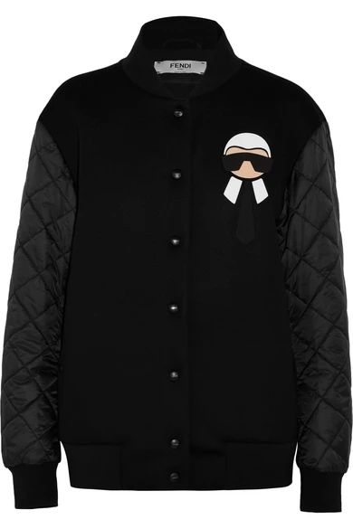 Fendi - Karlito Jersey And Quilted Shell Down Bomber Jacket - Black | NET-A-PORTER (US)