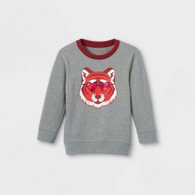 Toddler Boys' Valentine's Day Tiger Fleece Crew Neck Sweatshirt - Cat & Jack™ Gray | Target