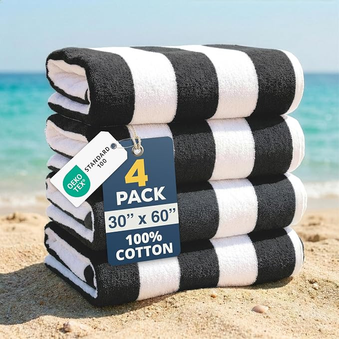 LANE LINEN Beach Towels 4 Pack - 520 GSM, (30" x 60") 100% Cotton Pool Towel for Adults - Thick &... | Amazon (US)