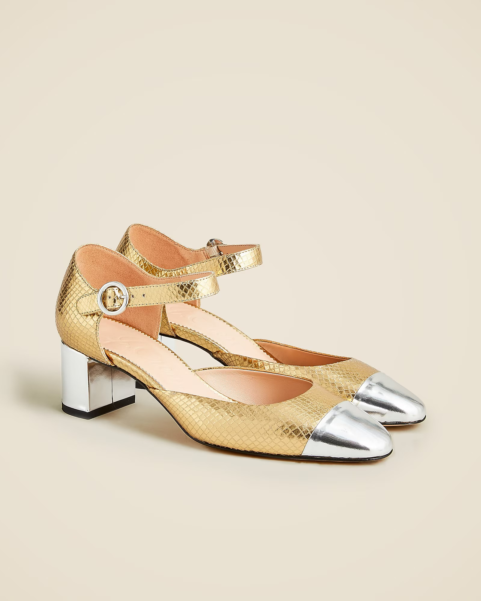 Millie ankle-strap heels in snake-embossed Italian leather | J. Crew US