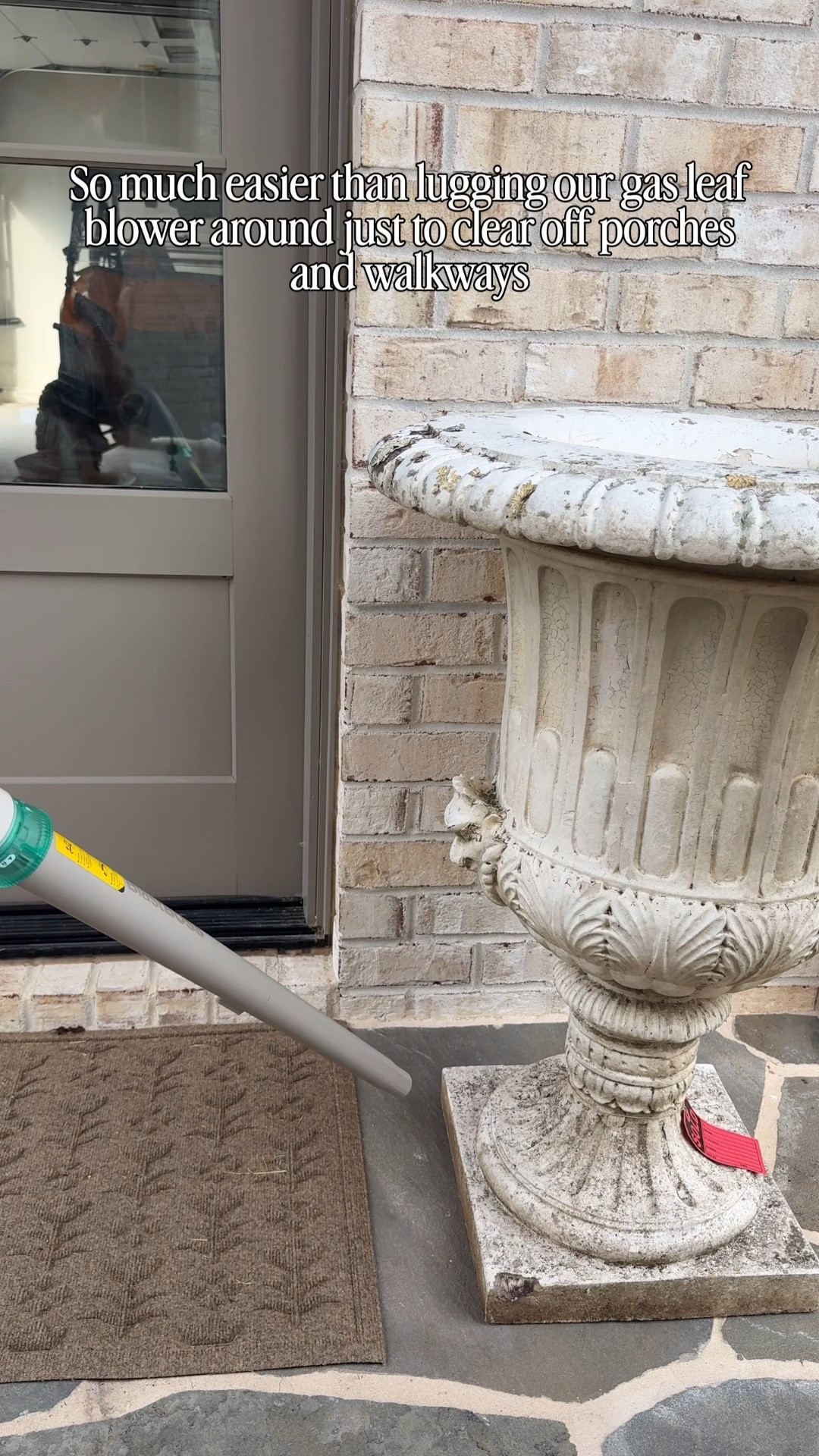 LOVING this small lightweight leaf blower. Comes with a detachable brush and can also be used as a handheld with an indoor setting and precision attachment!! It blows 190 MPH!!!!! Sooo much easier than lugging our heavy gas powered leaf blower around! 😅