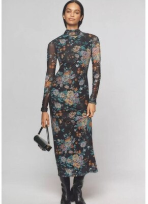 196 NWT Anthropologie Mesh floral Mock Neck maxi Dress m sold out !￼ | eBay US
