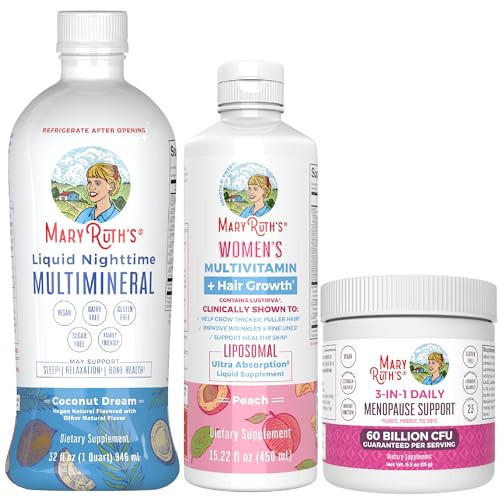 MaryRuth's Women's Multivitamin+Lustriva Hair Growth, Menopause Support, & Daily Liquid Multimineral, 3-Pack Bundle for Hair Support, Skin Health, Immune Support, Gut Health, and Sleep Support | Amazon (US)