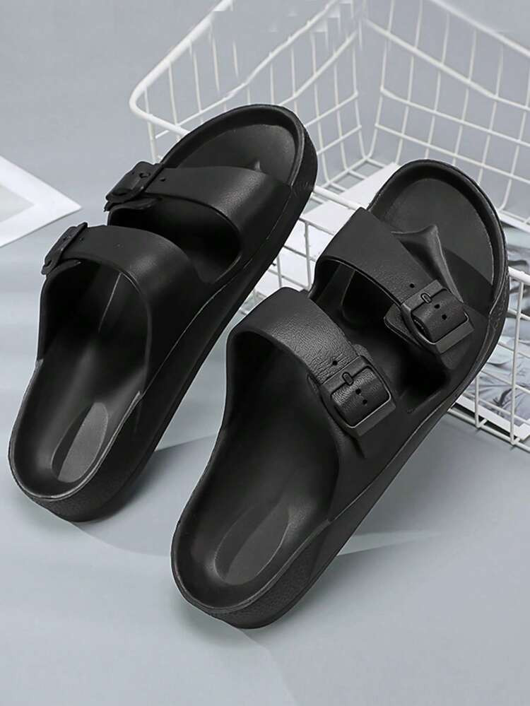 Men Buckle Decor Slides, Casual Outdoor Black EVA Slippers
       
              
              C... | SHEIN