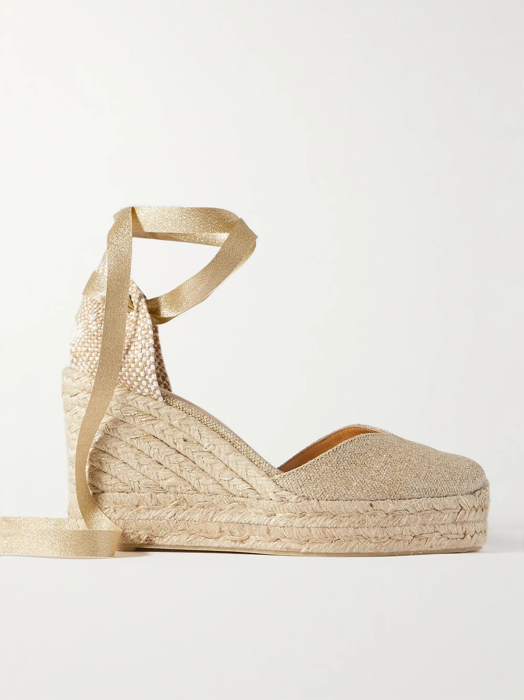CASTAÑER+ NET SUSTAIN Chiara 80 metallic canvas wedge espadrilles | NET-A-PORTER (US)