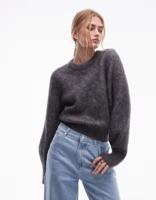 & Other Stories wool and mohair mix jumper with volume sleeves in dark grey | ASOS (Global)