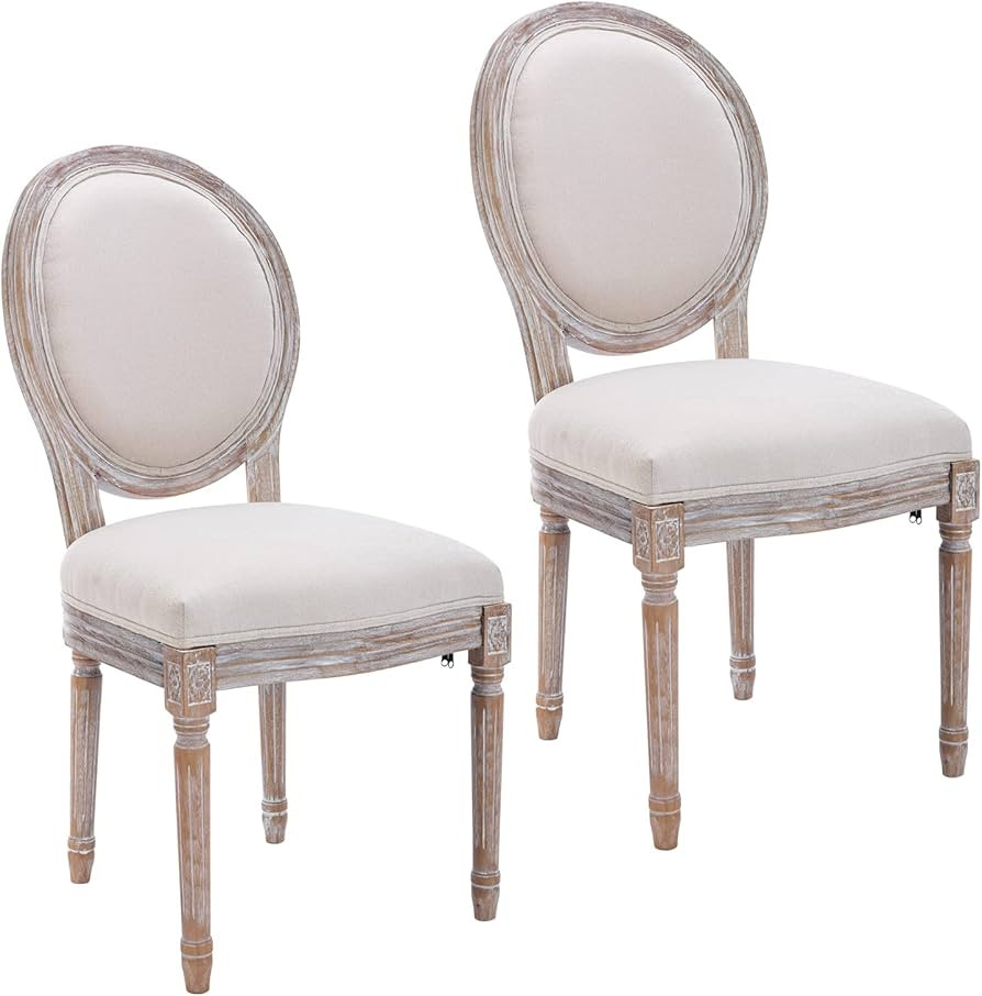 COLAMY French Country Vintage Dining Chairs Set of 2, Upholstered Farmhouse Dining Room Chairs wi... | Amazon (US)