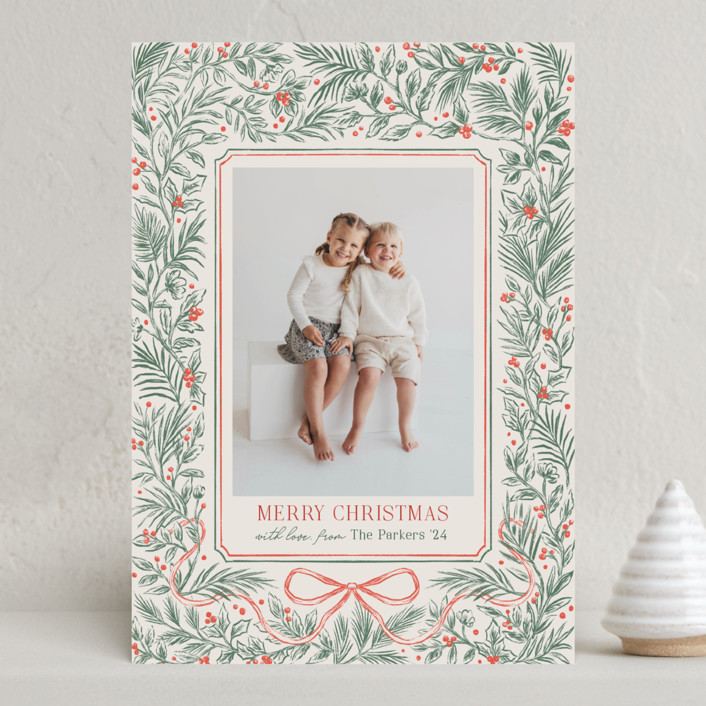 "Merry Botanical" - Customizable Christmas Photo Cards in Beige or Green by Elly. | Minted