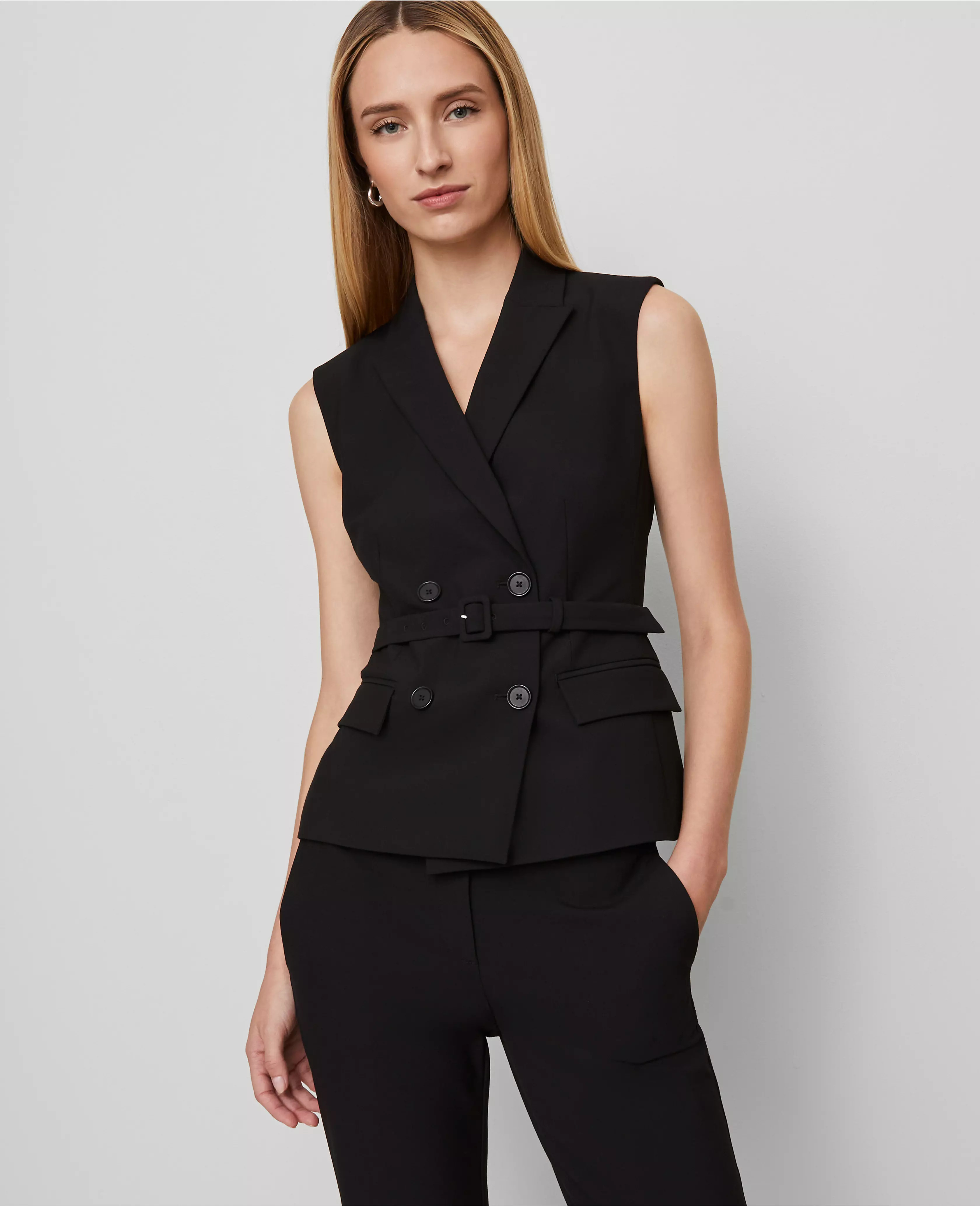 Belted Double Breasted Vest in Seasonless Stretch | Ann Taylor