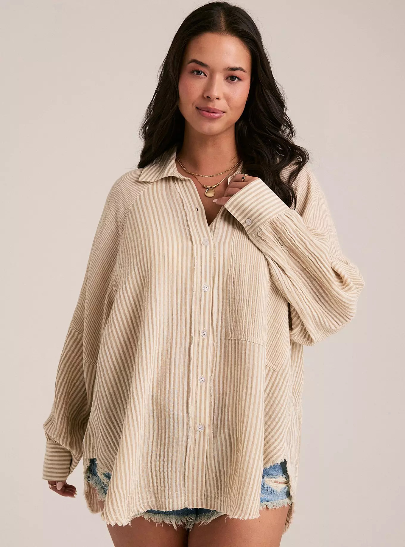 Festi Cotton Button-Up Relaxed Tunic | Torrid (US & Canada)