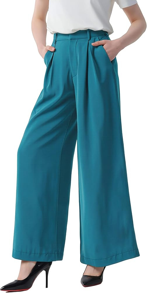 Tronjori Women High Waist Casual Wide Leg Long Palazzo Pants Trousers Regular Size | Amazon (US)