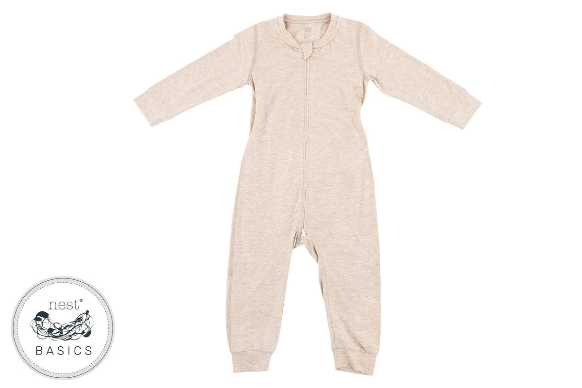 Basics Bamboo Cotton Long Sleeve Drop Bottom Romper - Warm Taupe | Nest Designs