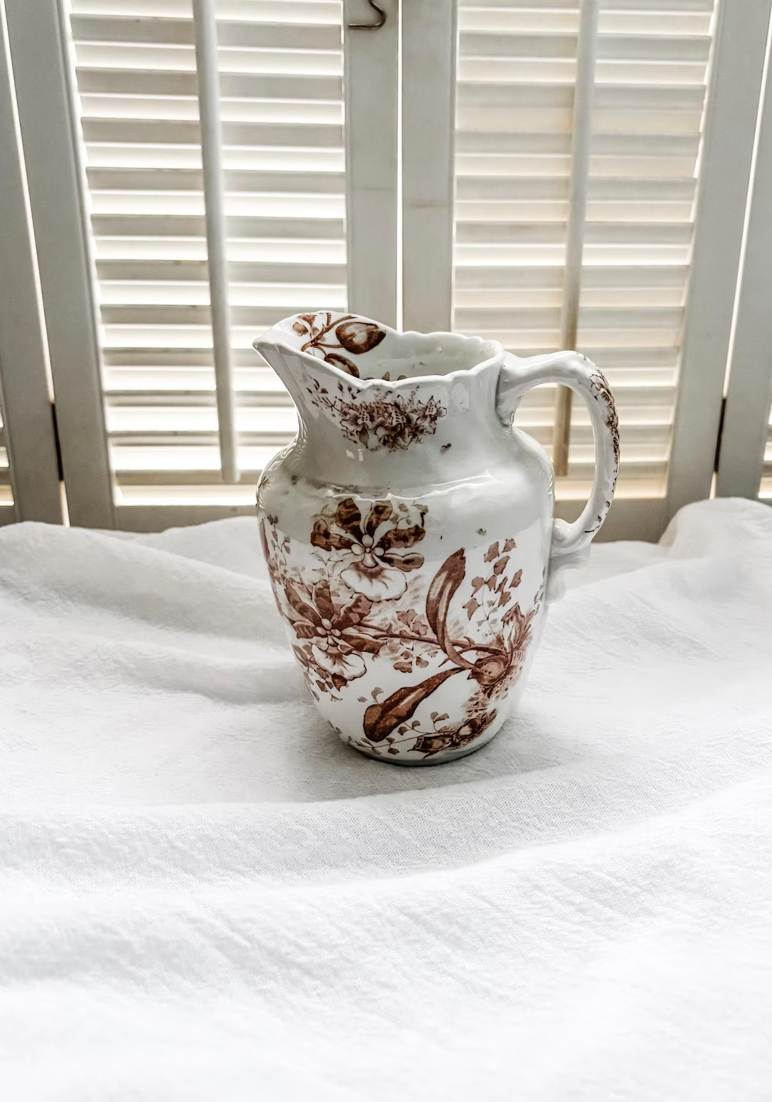 Antique Brown Transferware Pitcher: English Ironstone Floral Decor - Etsy | Etsy (US)