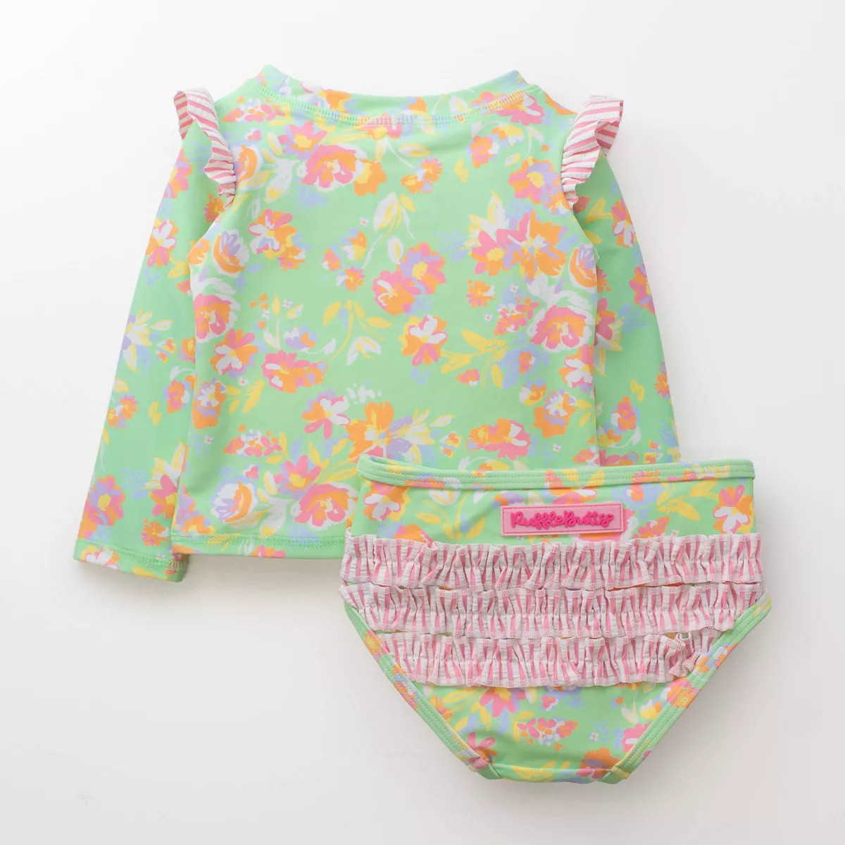 RuffleButts Toddler Girls' Watercolor Floral Long Sleeve 2pc Rash Guard Set - Green 5T | Target