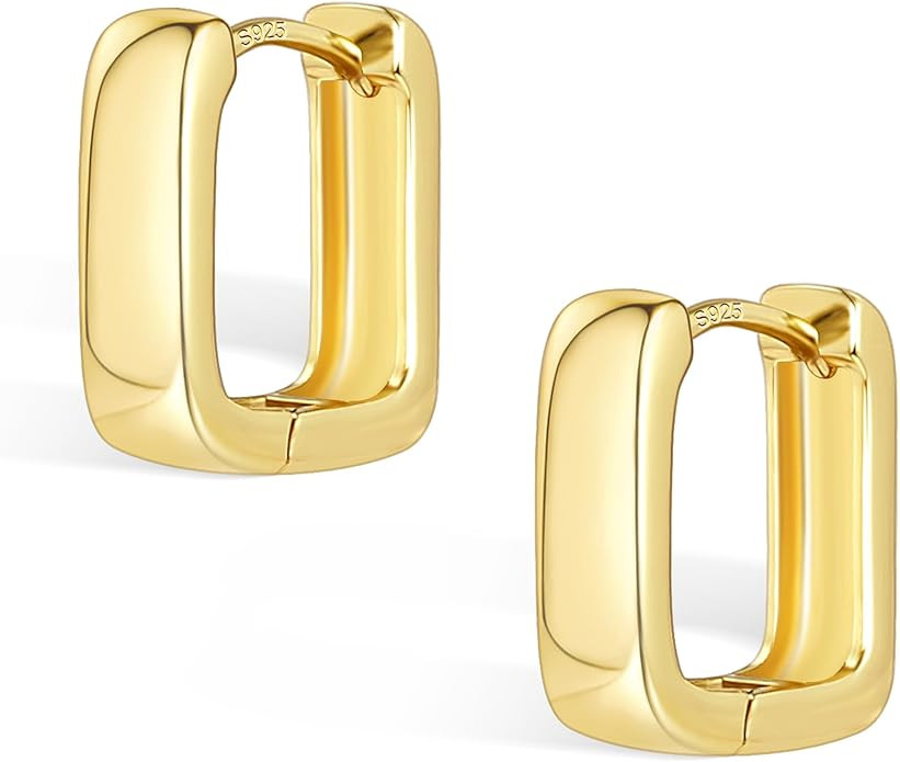 925 Sterling Silver Earrings Small Chunky Silver Earrings for Women Trendy 14K Gold Plated Hypoal... | Amazon (US)