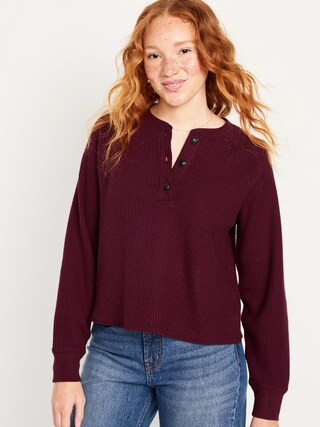 Plush Waffle-Knit Henley Top for Women | Old Navy (US)