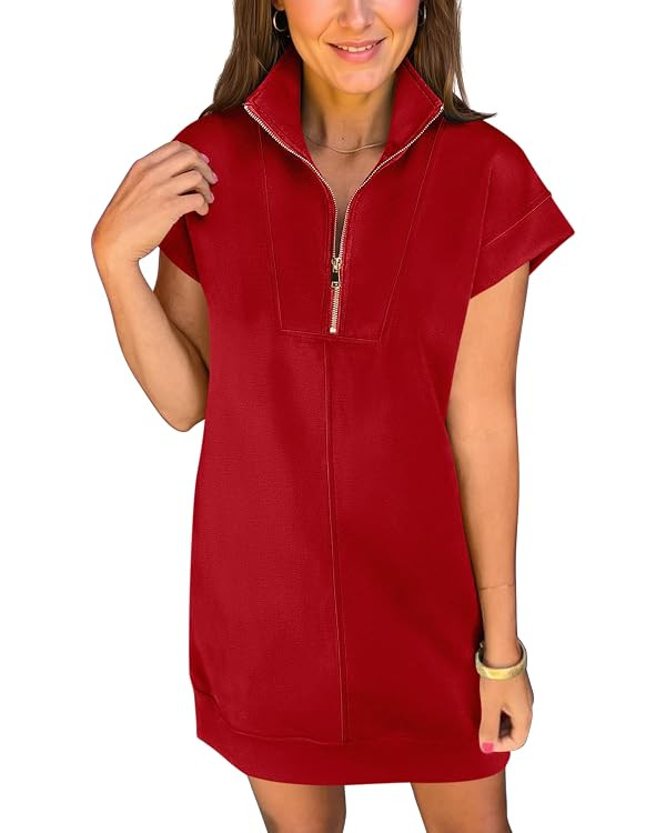 ANRABESS Womens Summer Casual Half Zip Cap Sleeve Trendy Wrinkle-Free Tshirt Dress 2026 Spring Be... | Amazon (US)