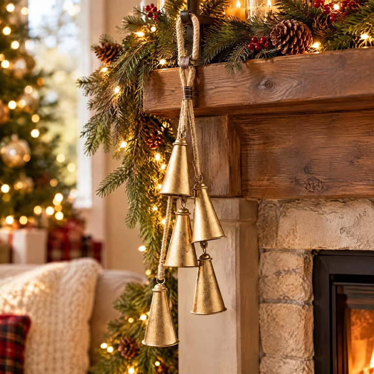 Metal Bells Hanging Christmas Decoration, Antique Gold, 32", by Holiday Time | Walmart (US)