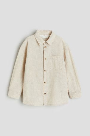 Linen-blend Shirt - Blue melange - Kids | H&M US | H&M (US + CA)