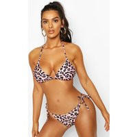 Womens Leopard Tie Triangle Bikini Set - Pink - 12 | boohoo (US & Canada)