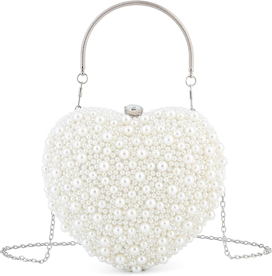 Tmore Heart Pearl Clutch Purse for Women,Beaded Evening Clutch Bag Wedding Party Purse Handbag | Amazon (US)